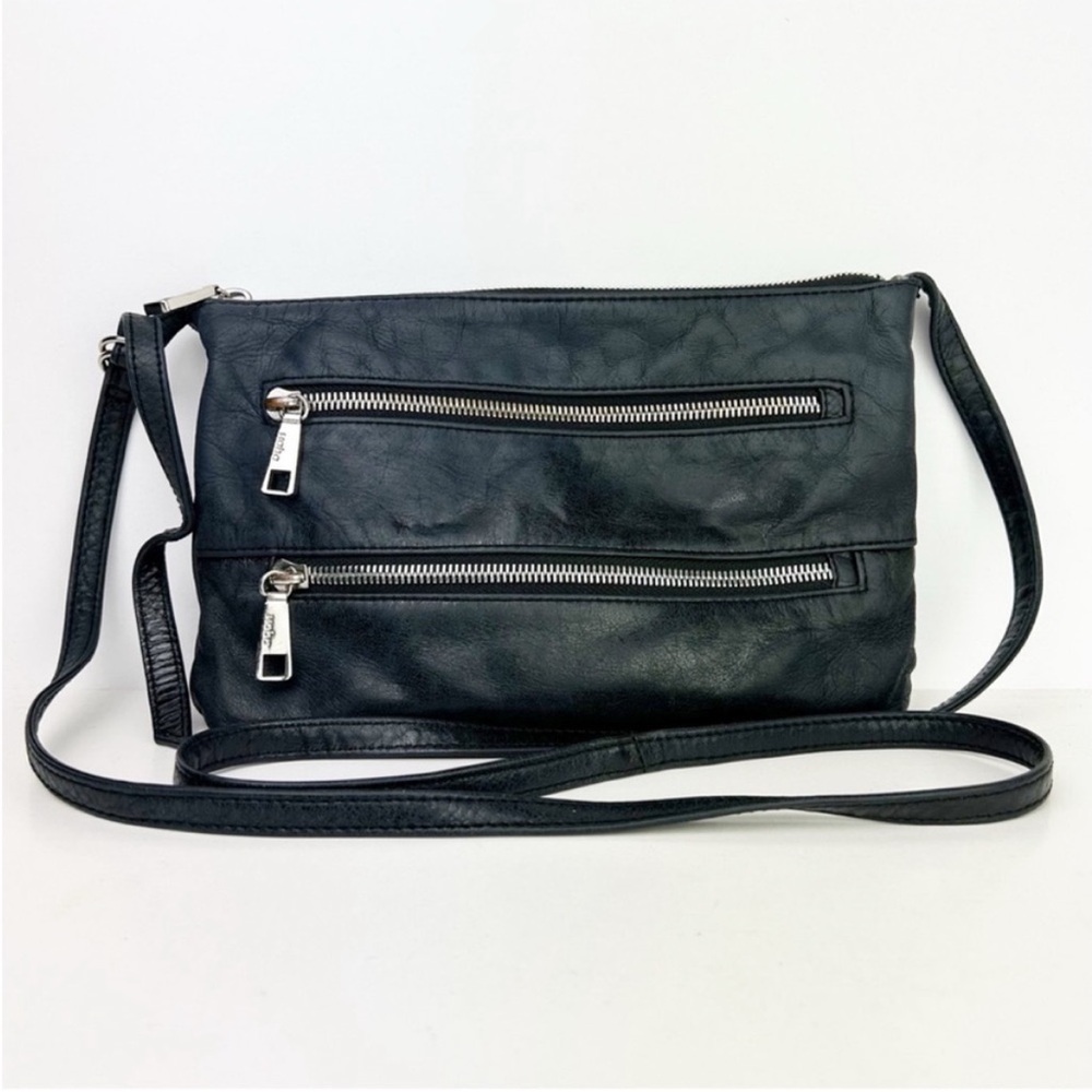 HOBO Mara Navy Blue Gray Leather Boho Crossbody Bag Purse